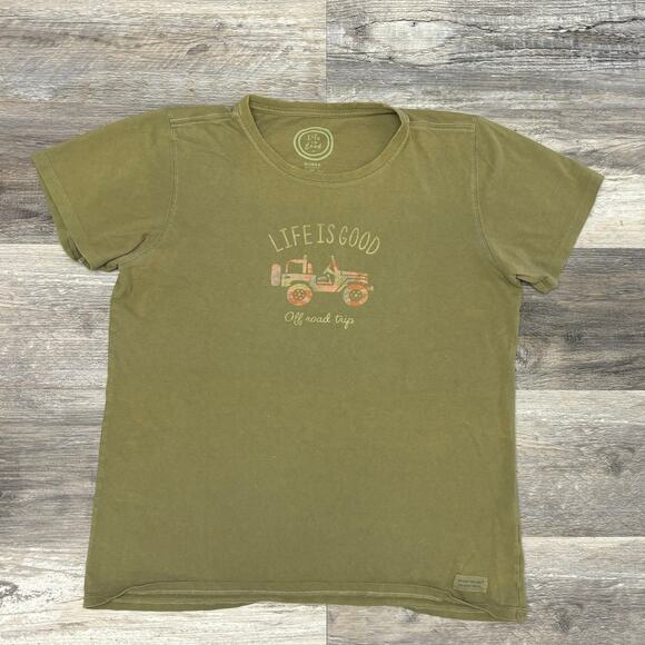 Life Is Good Off Road Trip Green Red Pink Womens L Classic Fit Graphic T-Shirt - Picture 2 of 12